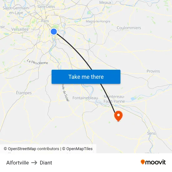 Alfortville to Diant map