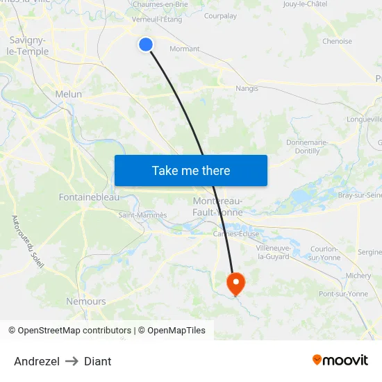 Andrezel to Diant map