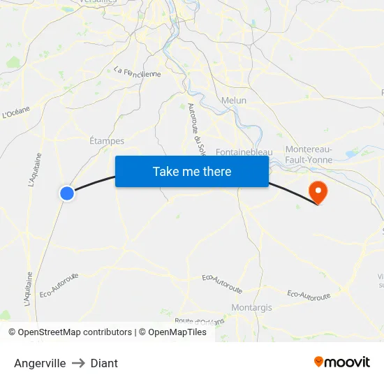 Angerville to Diant map