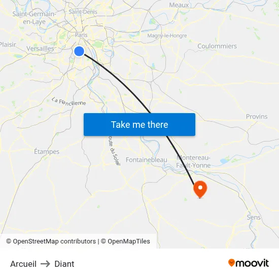 Arcueil to Diant map