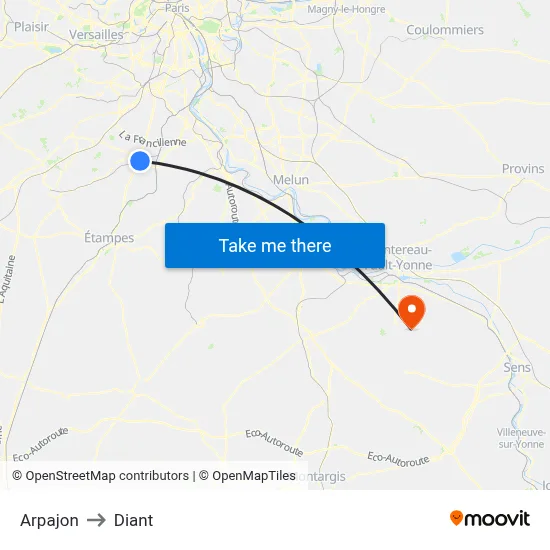 Arpajon to Diant map