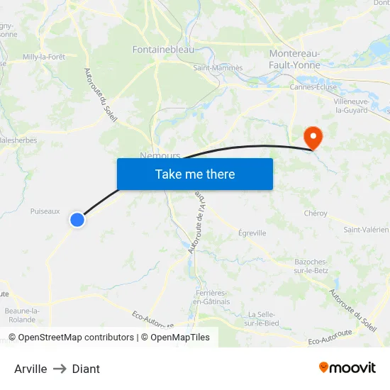 Arville to Diant map