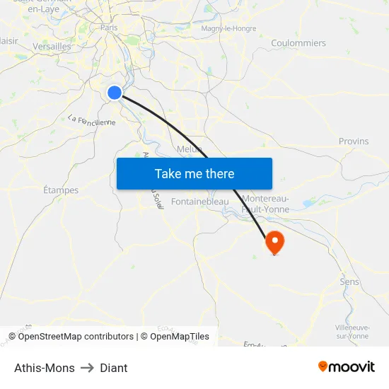 Athis-Mons to Diant map