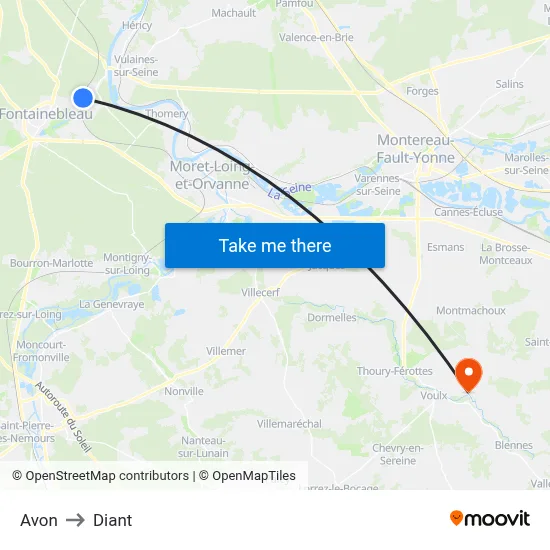 Avon to Diant map