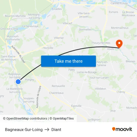 Bagneaux-Sur-Loing to Diant map