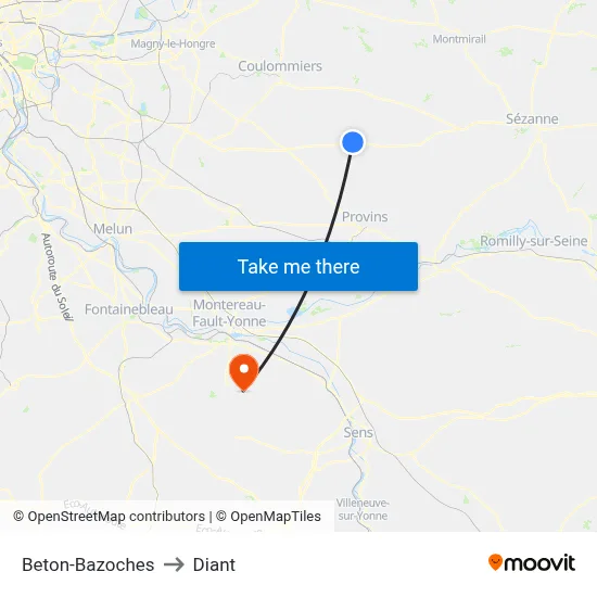 Beton-Bazoches to Diant map