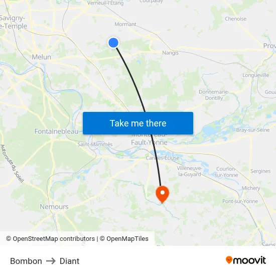 Bombon to Diant map