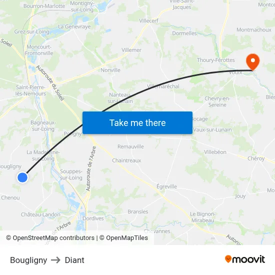 Bougligny to Diant map