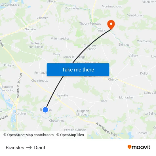 Bransles to Diant map