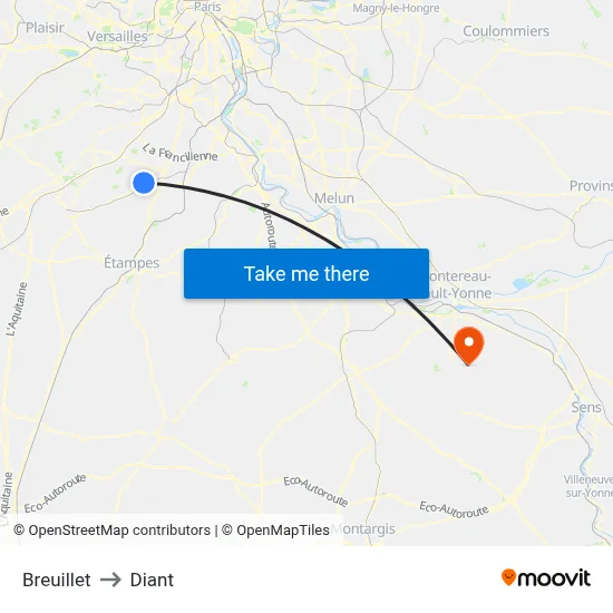 Breuillet to Diant map