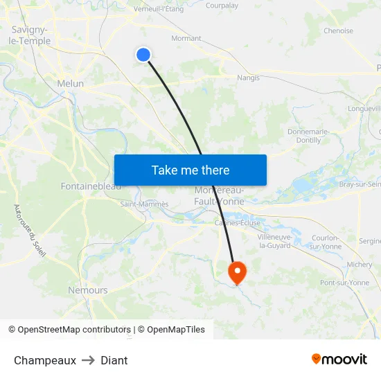 Champeaux to Diant map
