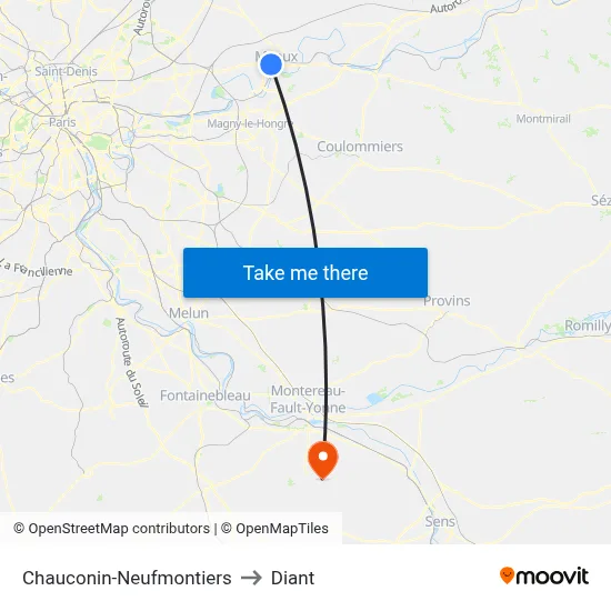 Chauconin-Neufmontiers to Diant map