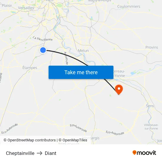 Cheptainville to Diant map