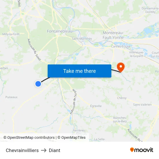 Chevrainvilliers to Diant map