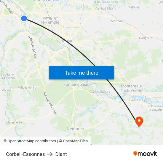 Corbeil-Essonnes to Diant map