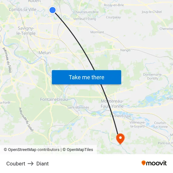 Coubert to Diant map