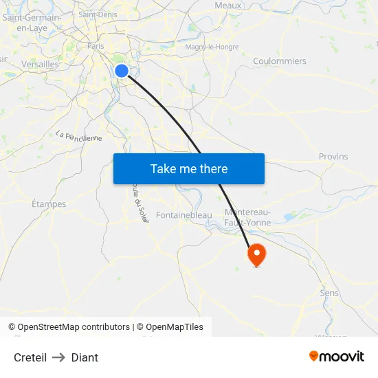 Creteil to Diant map