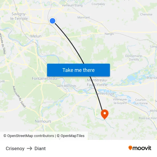 Crisenoy to Diant map