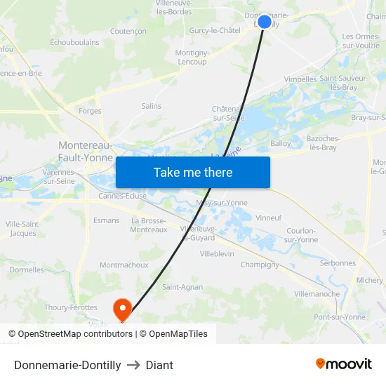 Donnemarie-Dontilly to Diant map