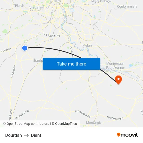 Dourdan to Diant map