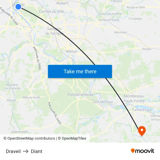 Draveil to Diant map
