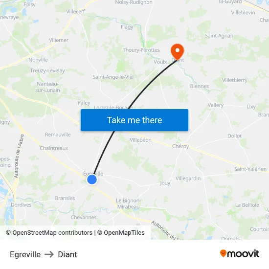 Egreville to Diant map