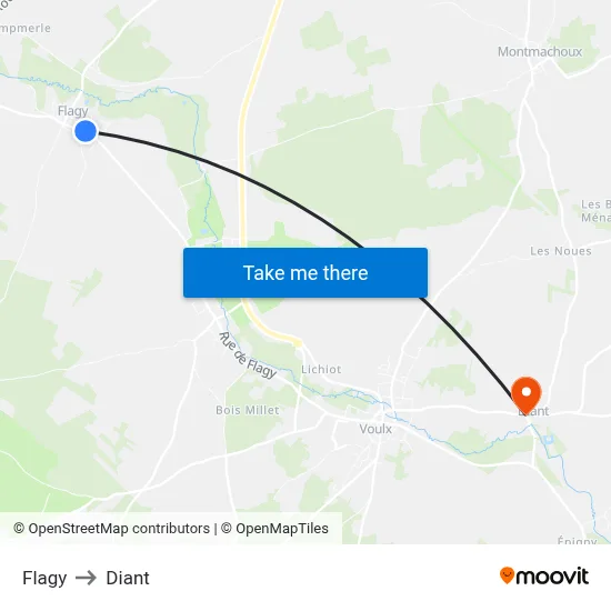 Flagy to Diant map