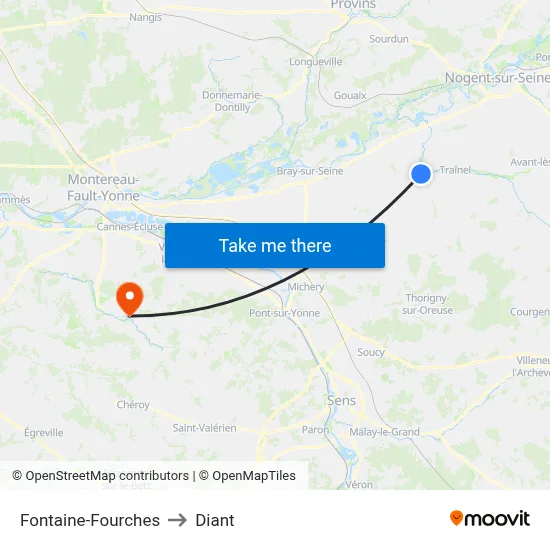 Fontaine-Fourches to Diant map