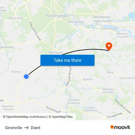 Gironville to Diant map