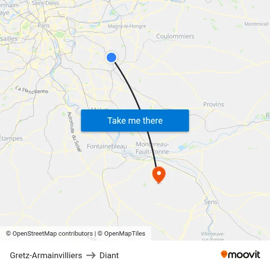 Gretz-Armainvilliers to Diant map