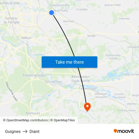 Guignes to Diant map