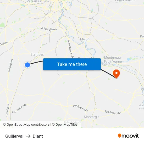 Guillerval to Diant map