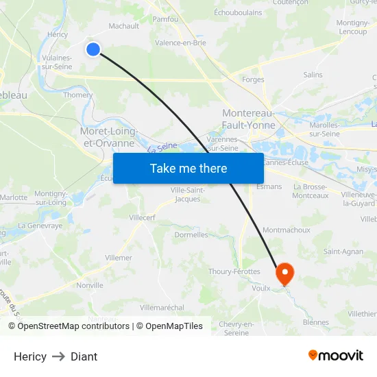 Hericy to Diant map