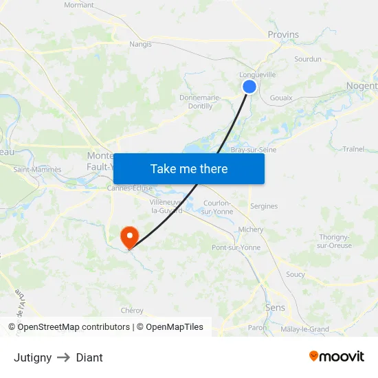 Jutigny to Diant map