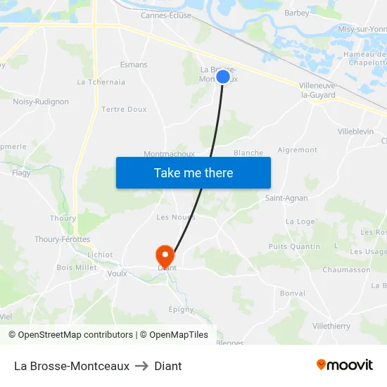 La Brosse-Montceaux to Diant map