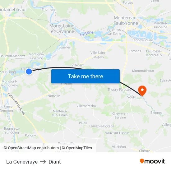 La Genevraye to Diant map