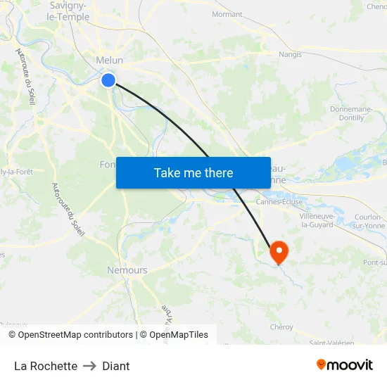 La Rochette to Diant map