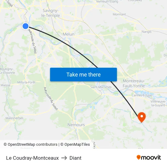 Le Coudray-Montceaux to Diant map