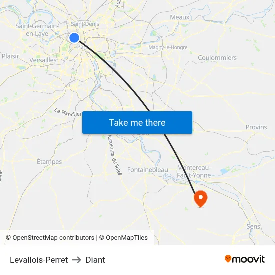 Levallois-Perret to Diant map