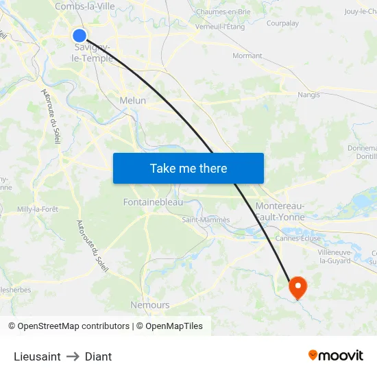 Lieusaint to Diant map