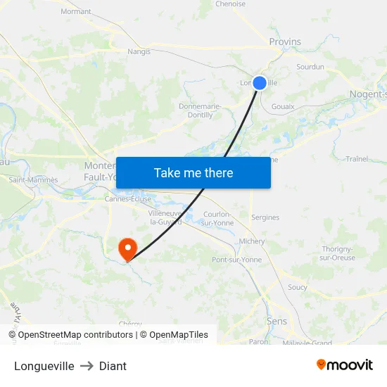Longueville to Diant map