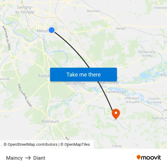 Maincy to Diant map