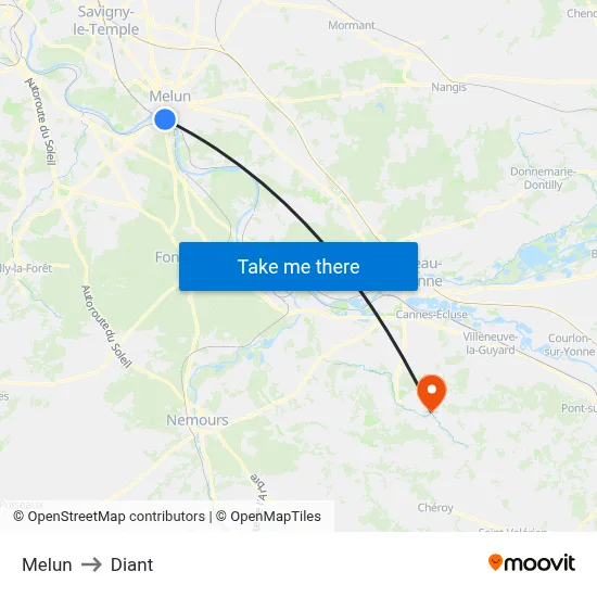 Melun to Diant map