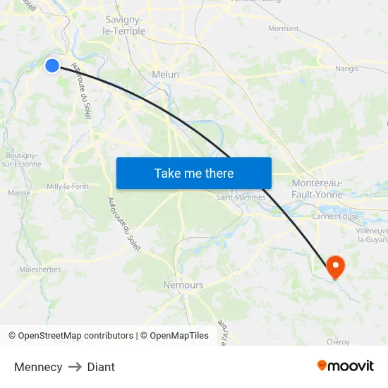 Mennecy to Diant map