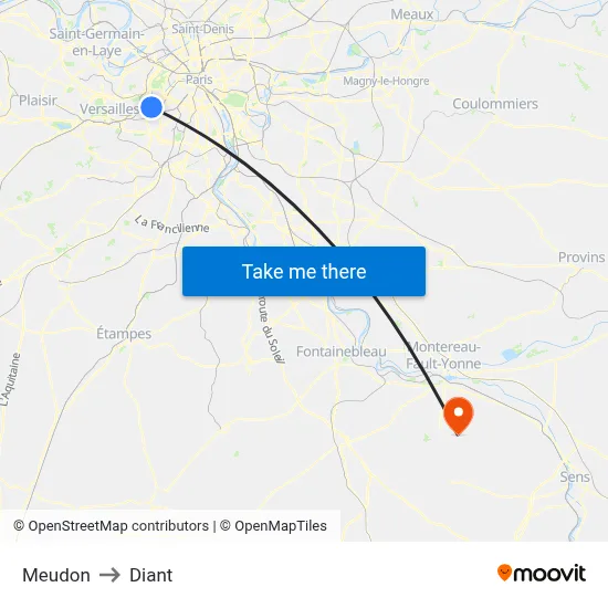 Meudon to Diant map