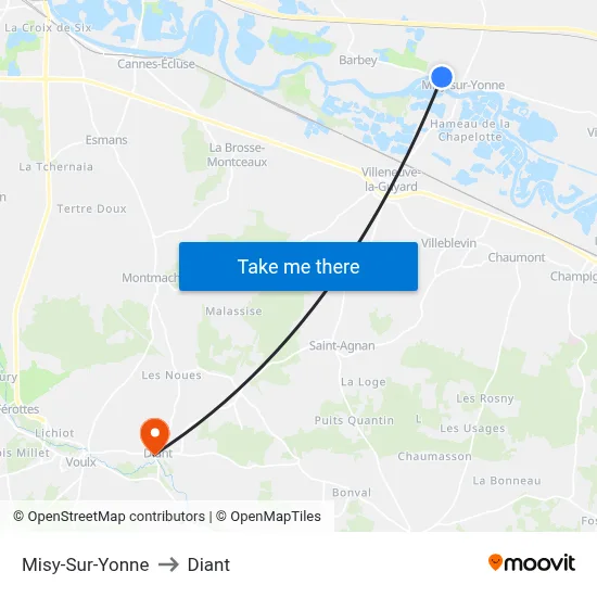 Misy-Sur-Yonne to Diant map