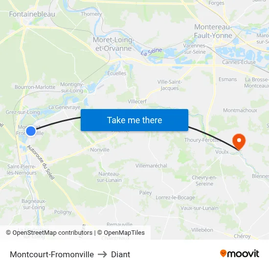 Montcourt-Fromonville to Diant map