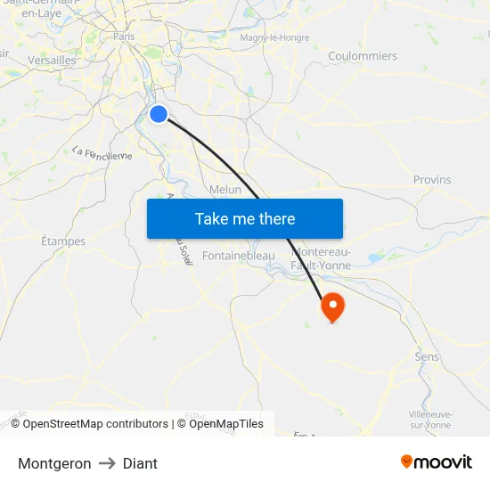 Montgeron to Diant map
