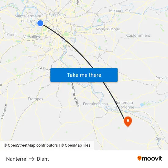 Nanterre to Diant map