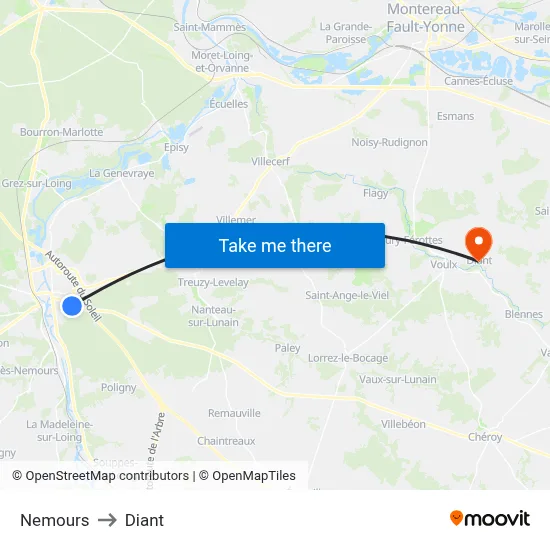 Nemours to Diant map